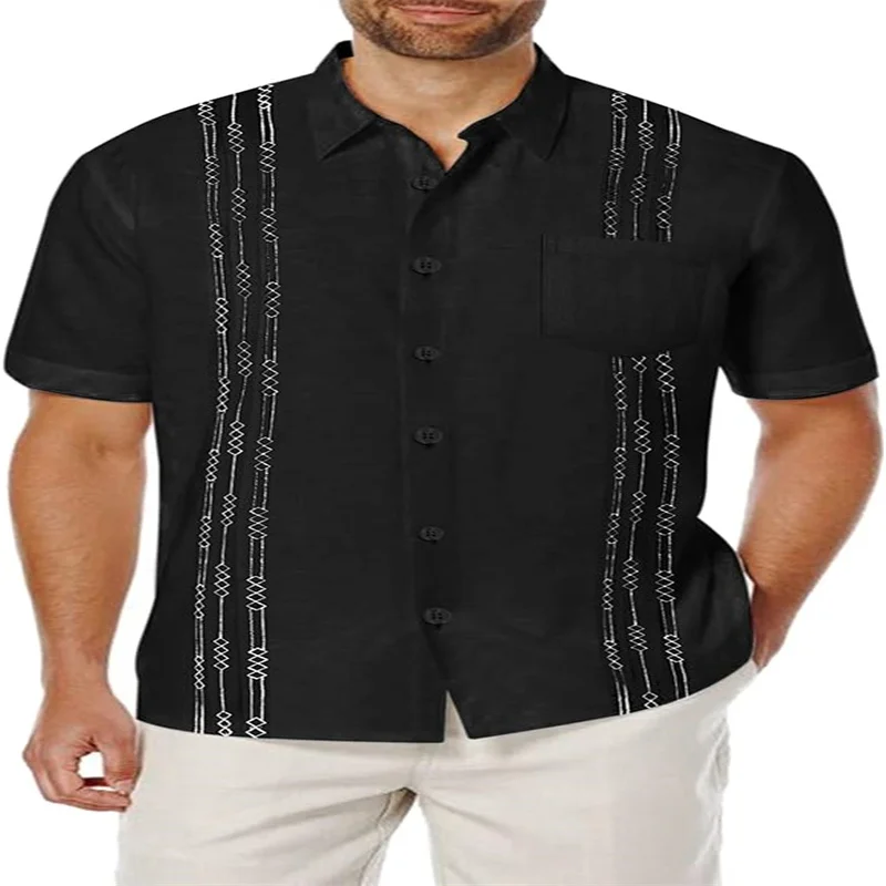 2024 Men's Cotton and Linen Cuban Guayabera Shirt Fashion Casual Popular Business Short Sleeve Button Shirt Summer Beach Top 2