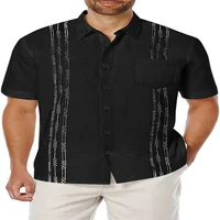 2024 Men's Cotton and Linen Cuban Guayabera Shirt Fashion Casual Popular Business Short Sleeve Button Shirt Summer Beach Top 2