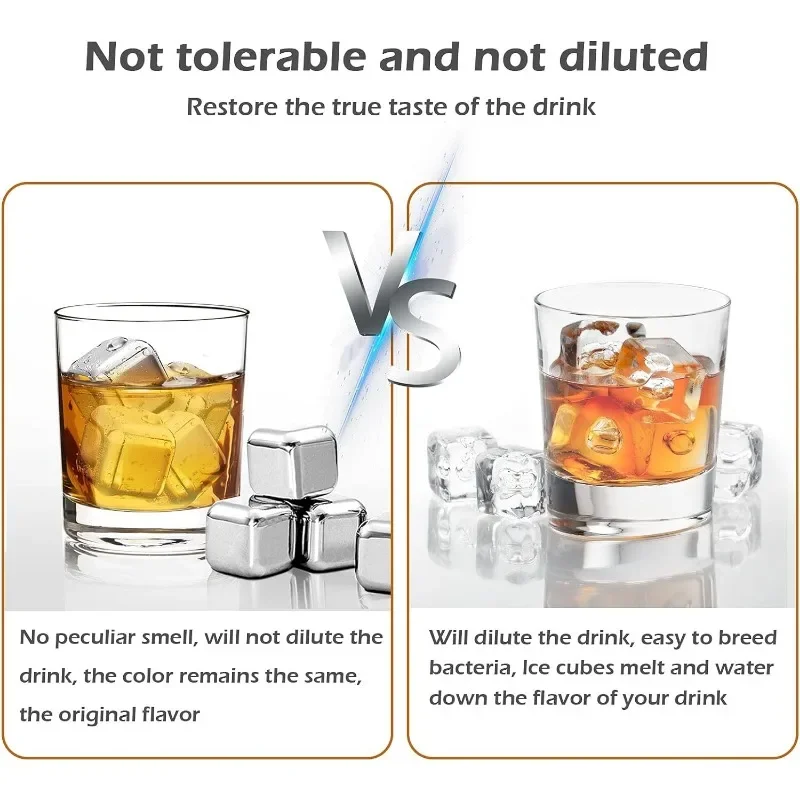 Stainless Steel Ice Cubes Set Whiskey Stones Reusable Stainless Steel Ice Cubes for Whiskey Wine Cocktails Bourbonor and Drinks