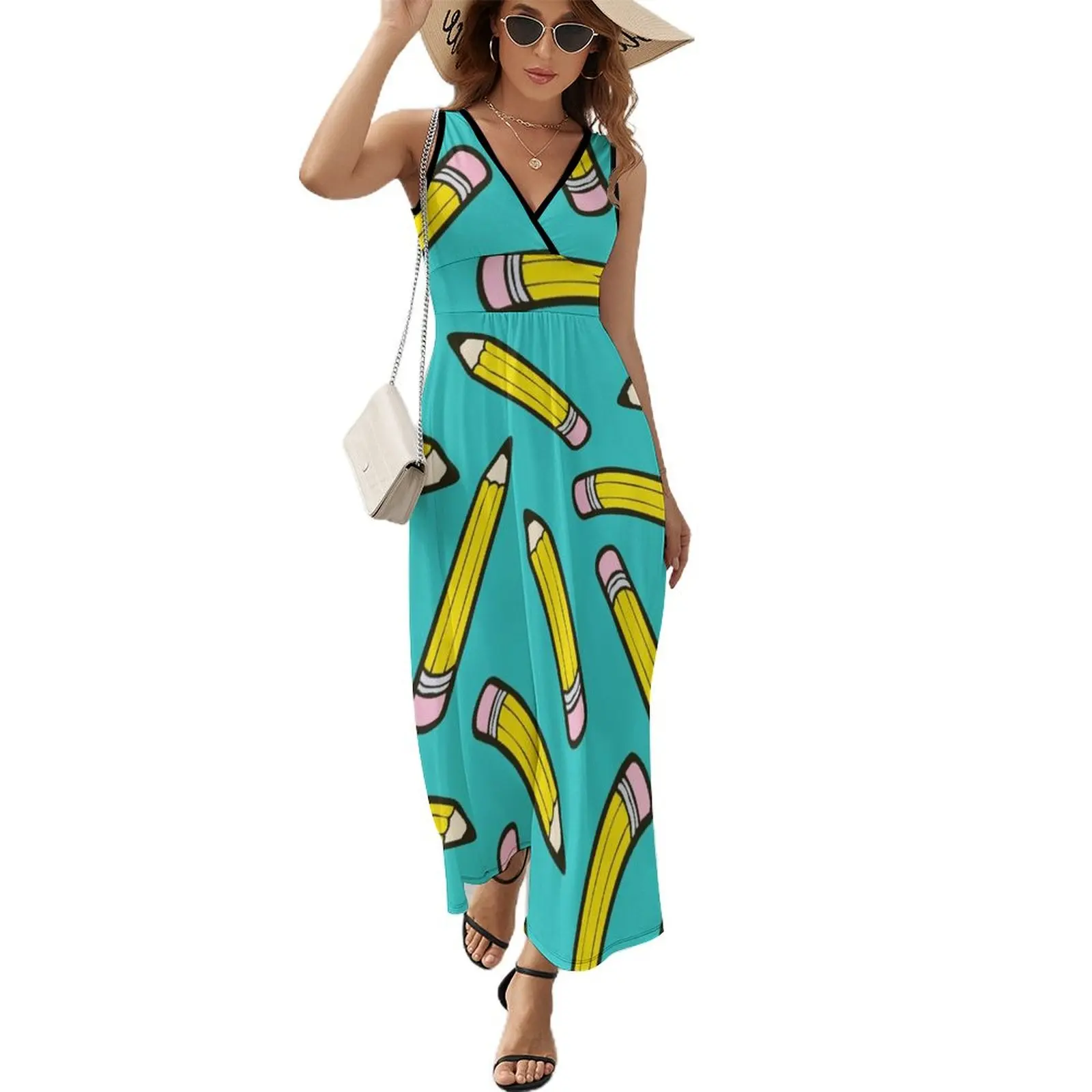 

Pencil Power Blue Pattern Sleeveless Dress summer dress woman 2024 trendy Aesthetic clothing loose summer dress