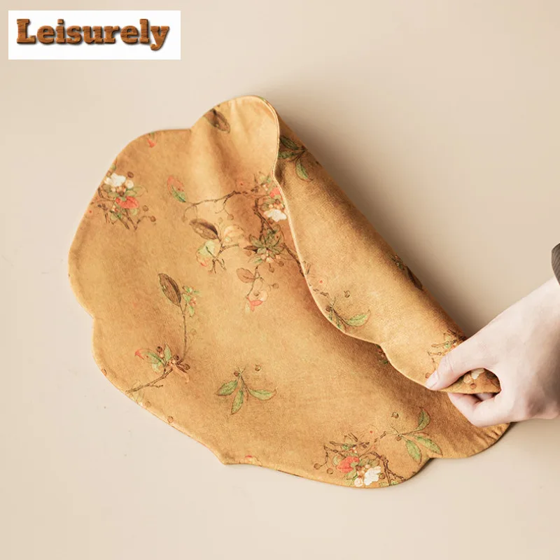 Chinese Style Begonia Edge Tea Table Mats Handmade Drink Coaster Household Dinner Table Cloth Mat Tea Ceremony Supplies Gift