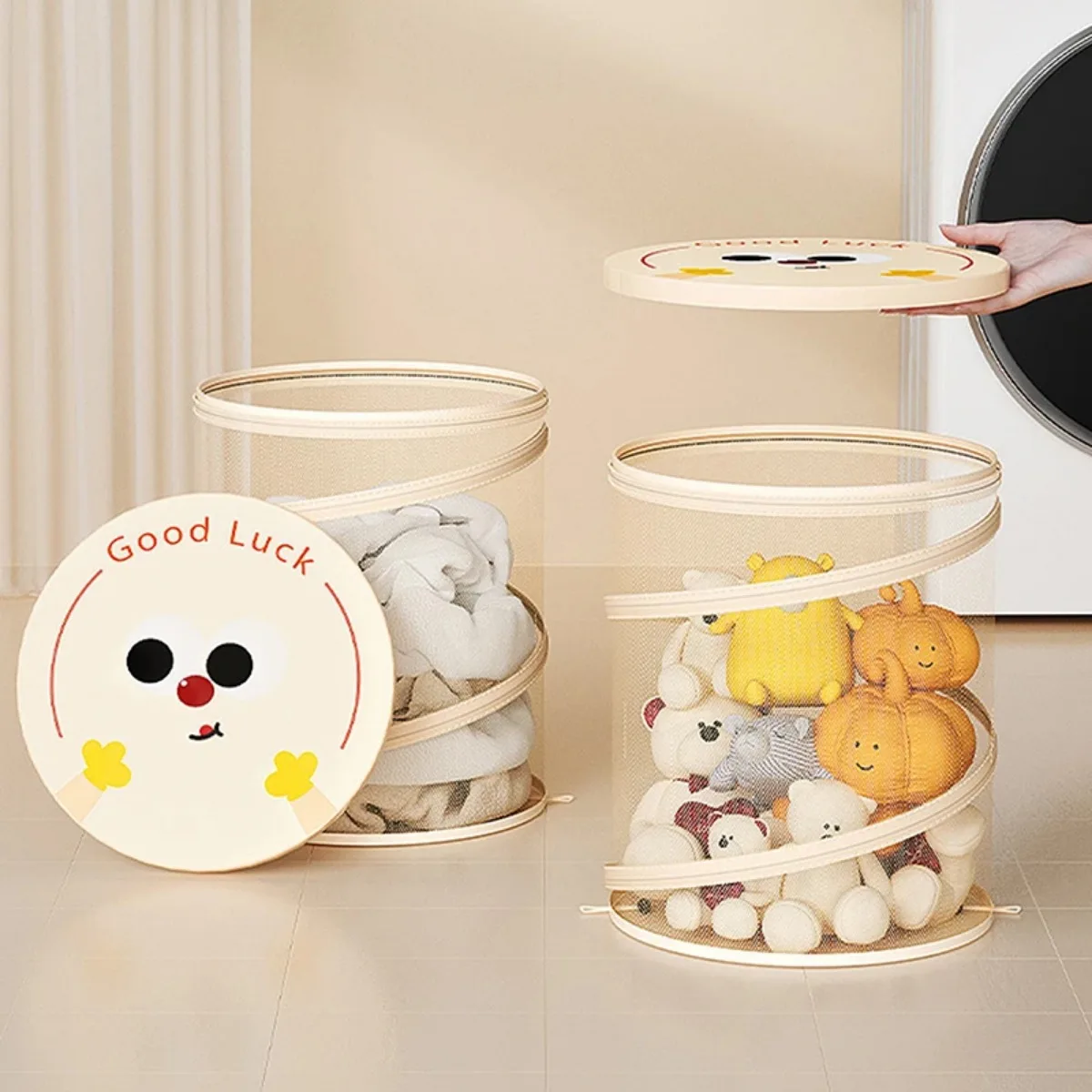 Folding Laundry Basket with Lid,Durable Mesh,Children's Toy Organizer,Dormitory Bathroom Storage Bucketes,Hotel,Dormitory,Travel