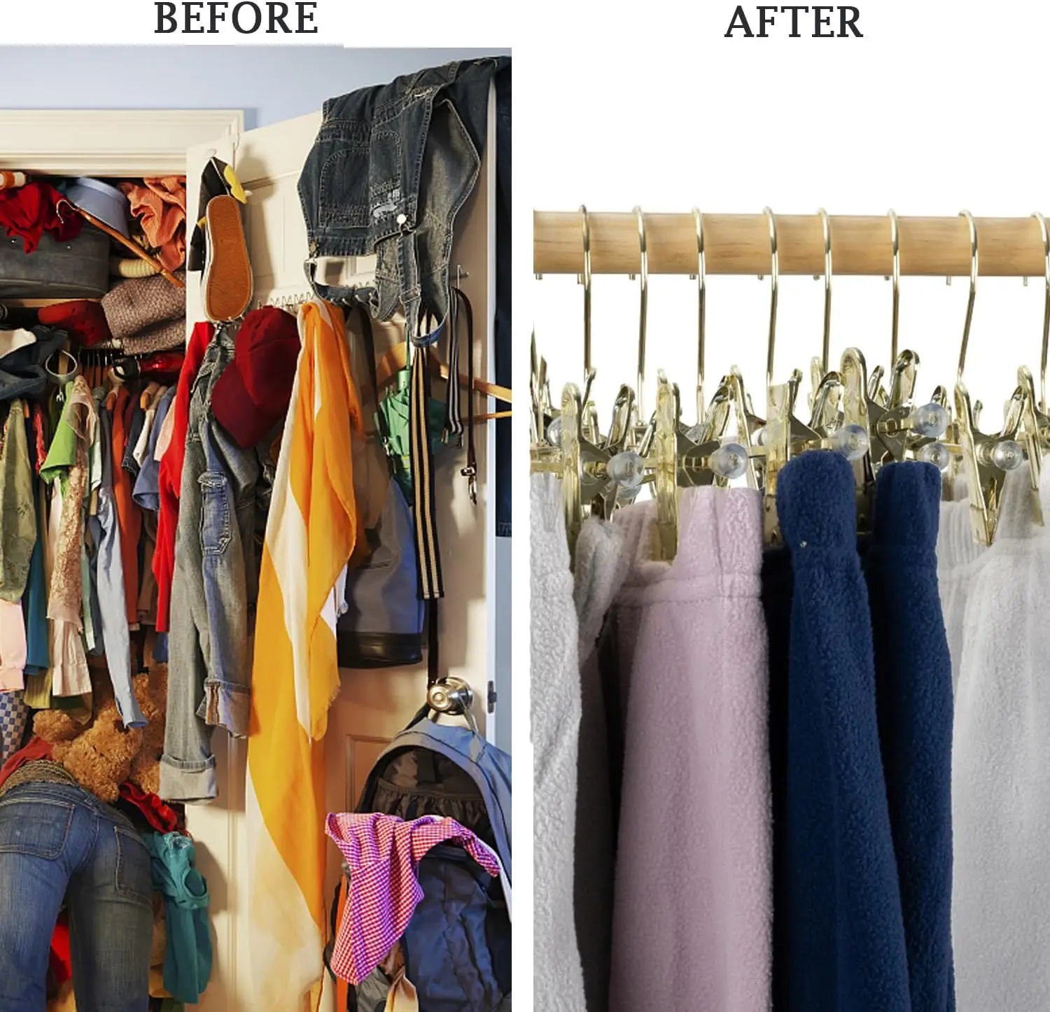 Clothes Hanger 10-30 Pack Metal Heavy Duty Pants Skirt Hangers Shiny Gold Trousers Hangers with Adjustable Non Slip Clips Rack and Swivel Hook