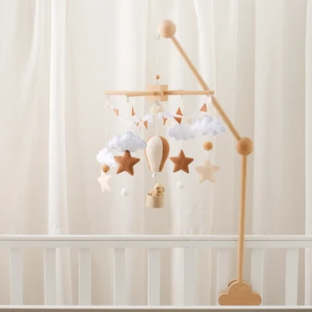 Baby Crib Mobile – Wooden Hot Air Balloon Wind Chime & Felt Rattle