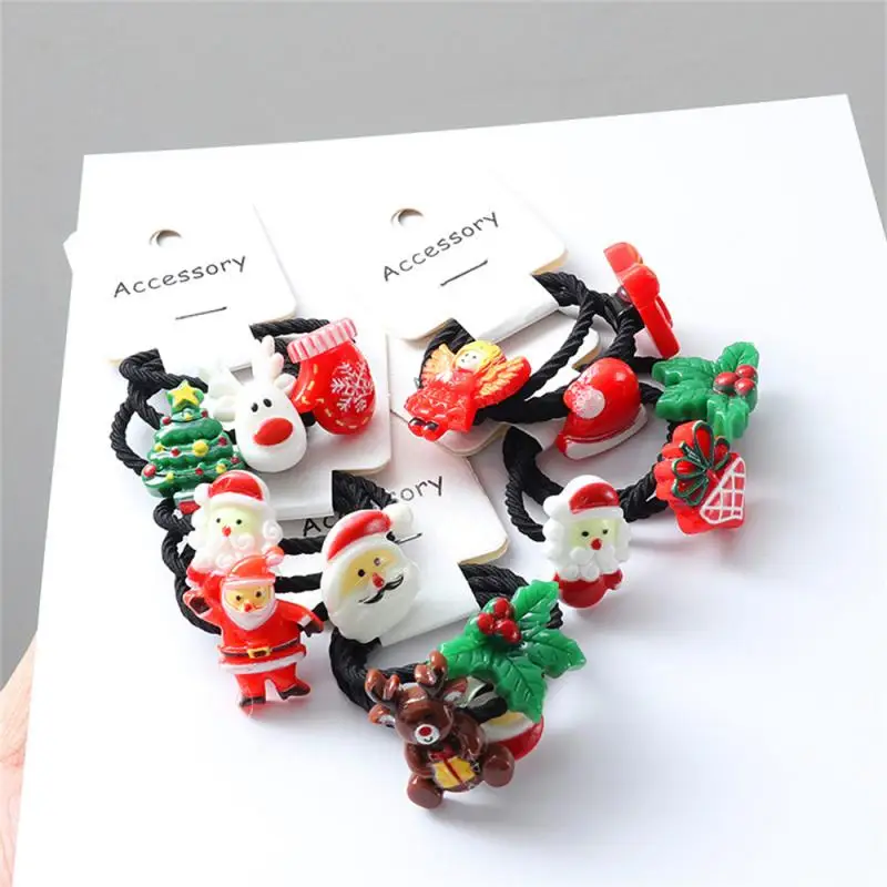 3Pcs Christma Hair Bands Elastic Scrunchie Ponytail rubber band Hair Accessories Girls cartoon Cute Headwear Christmas Gift
