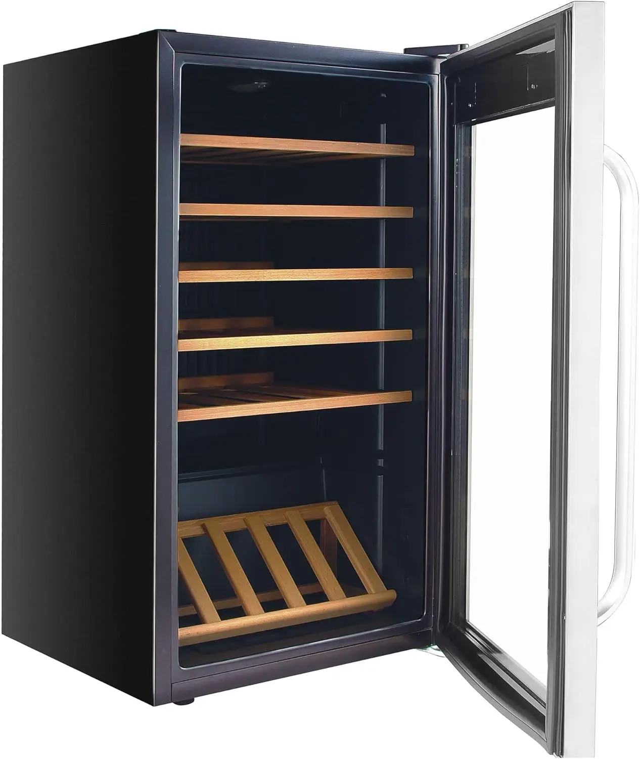 FWC-341TS 34 Bottle Freestanding Stainless Steel Wine Refrigerator with Display Shelf and Digital Control, Gray