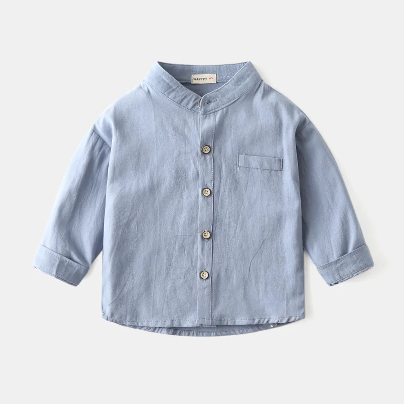 Boys Shirts Pure Children Long Sleeve Top Wear Kids Clothes Cotton Solid Color Boy's Shirt - 2