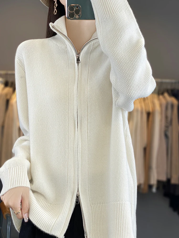 Fall Winter Large Size 100% Cashmere Cardigan womens Sweater Long Sleeve Knitted Outerwear Clothes Knit Top Fashion Trend Casual