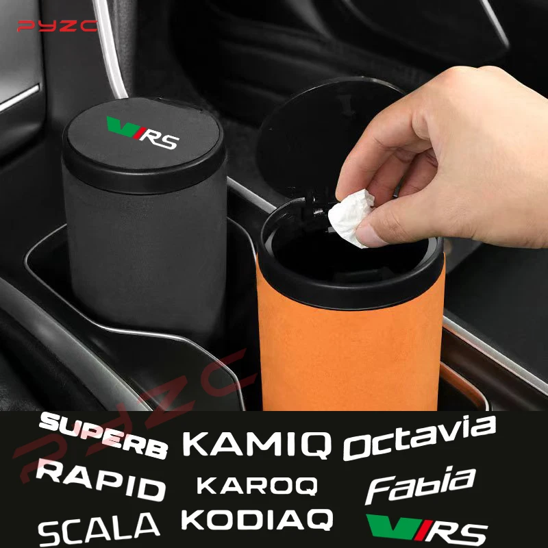 Car Garbage Bin Storage Box Suede Car Trash Can ABS Rubbish Bin For Skoda Octavia Rapid Superb Kodiaq Scala Karoq Kamiq Virs