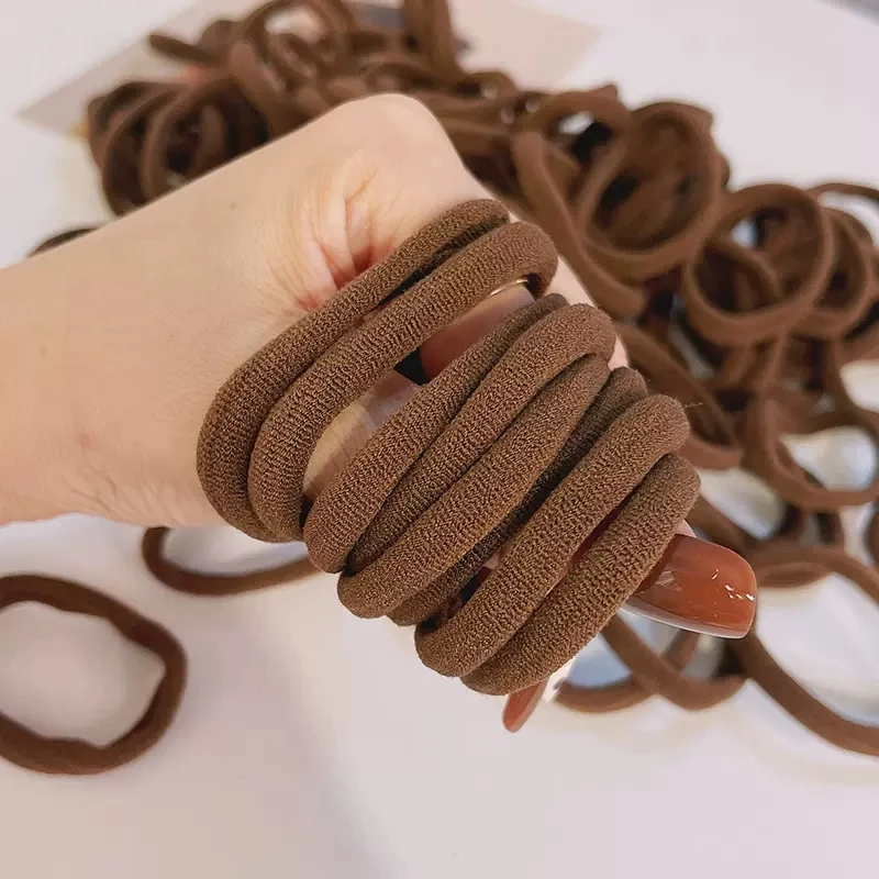 30/50pcs/Set Women 4cm Elastic Big Hair Bands Solid Brown Headband Girls Ponytail Holder Fixed Hair Accessories Hair Ropes