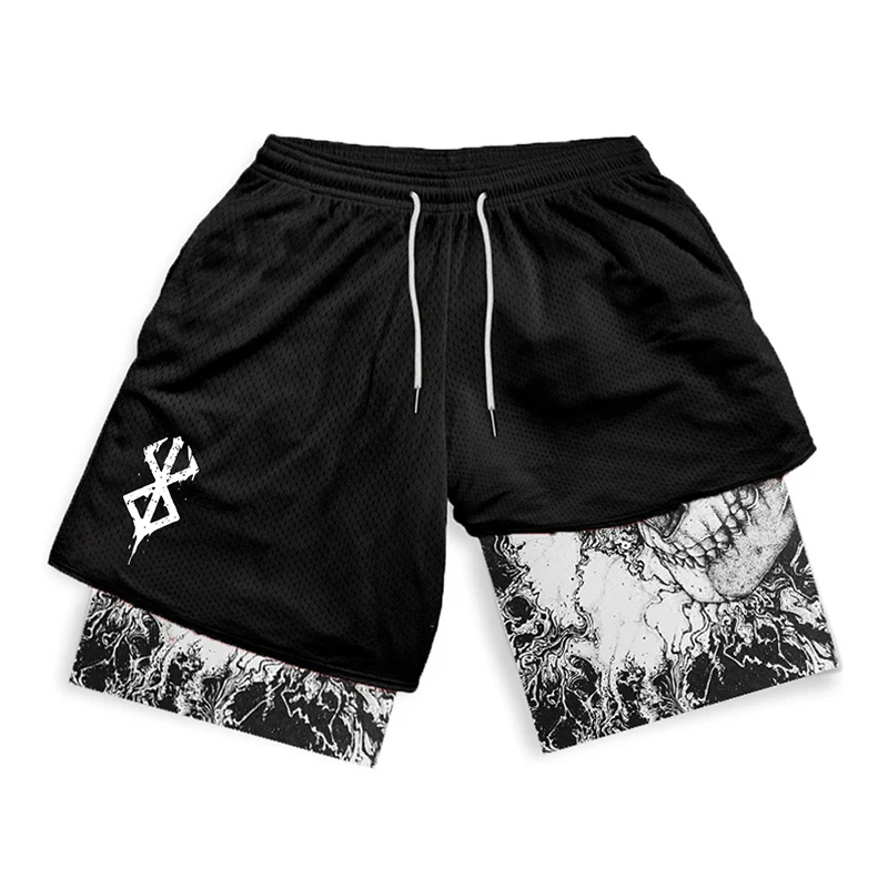 Berserk pantalones cortos con estampado 2 en 1 para hombre, Shorts atléticos con bolsillos, ropa deportiva de verano, secado rápido