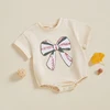 FOCUSNORM 0-18M Lovely Baby Girls Boys Summer Cute Romper Short Sleeve Rugby Bow Embroidery Jumpsuits Clothes 4