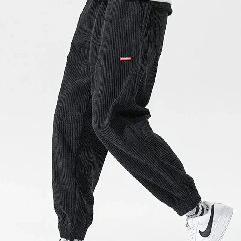 Baggy Corduroy Sweatpants Men Solid Color Casual Autumn Winter Tech Fleece Sport Loose Joggers Harem Pants Male Long Trousers 5