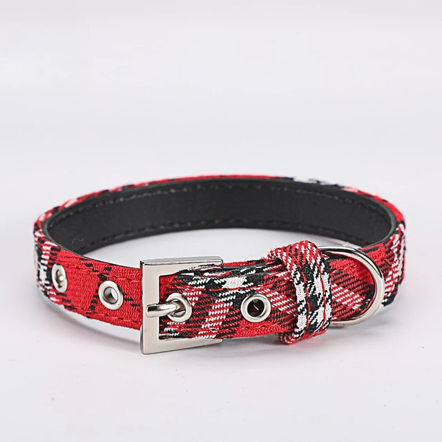Pet collar plaid cloth dog collar classic PU dog walking dog pet supplies four seasons outing 4