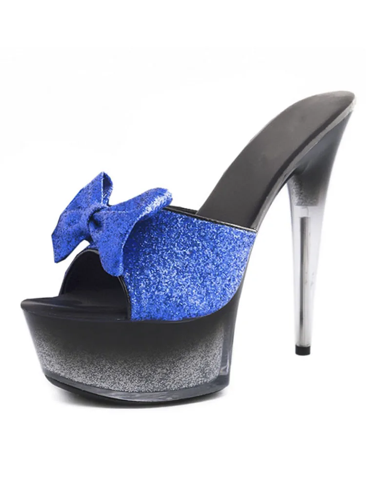 6Inches Stripper Heels Sexy Fetish Platform Slippers High Heels Bride Bowknot 15cm Elegant Big Size Models Show Catwalk Fashion