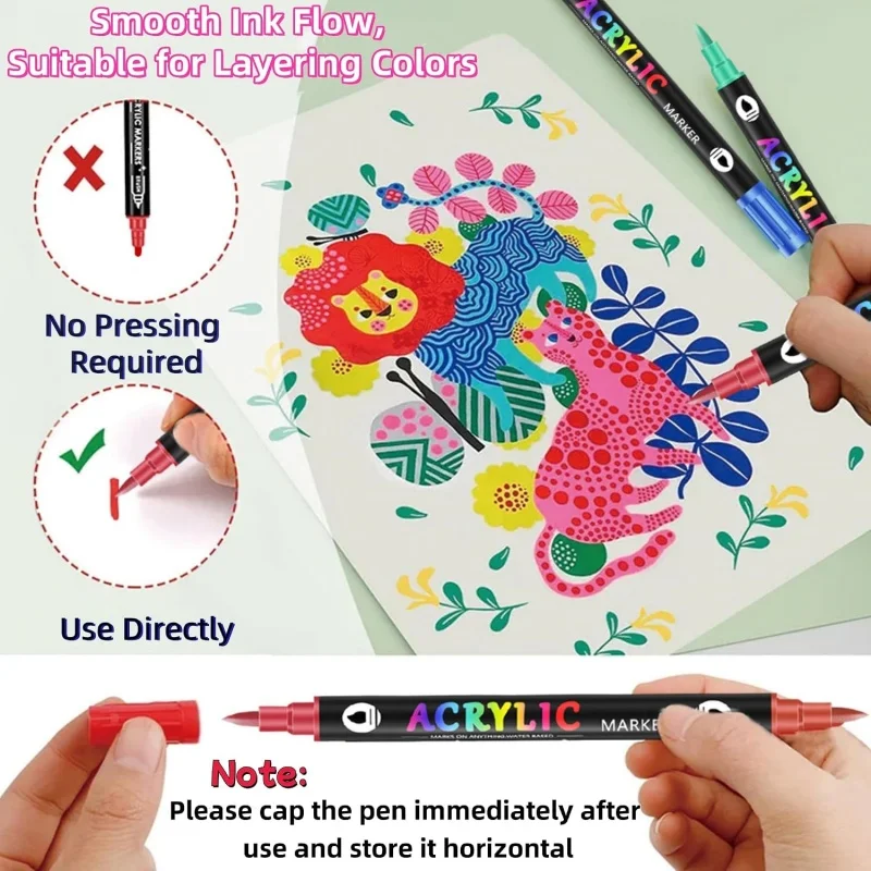 48 Colors Dual Head Acrylic Marker Pen Set Double Sided Graffiti Paint Waterproof Art Drawing Supplies Kids Students