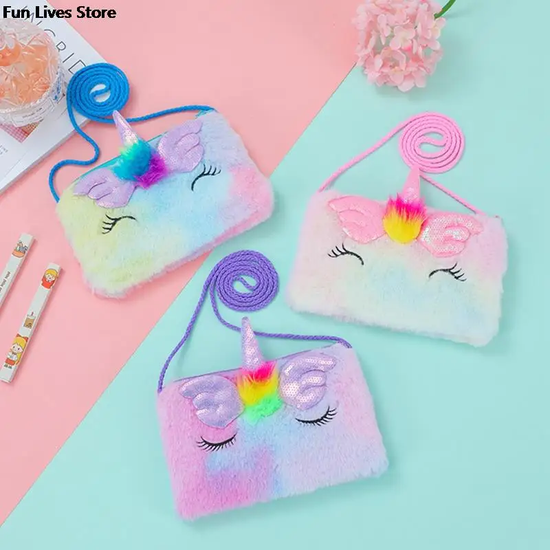 

Women Wings Unicorn Bag Fluffy Fur Handbag Portable Plushie Clutches Wallets Winter Plush Stuffed Totes Cute Crossbody Bags