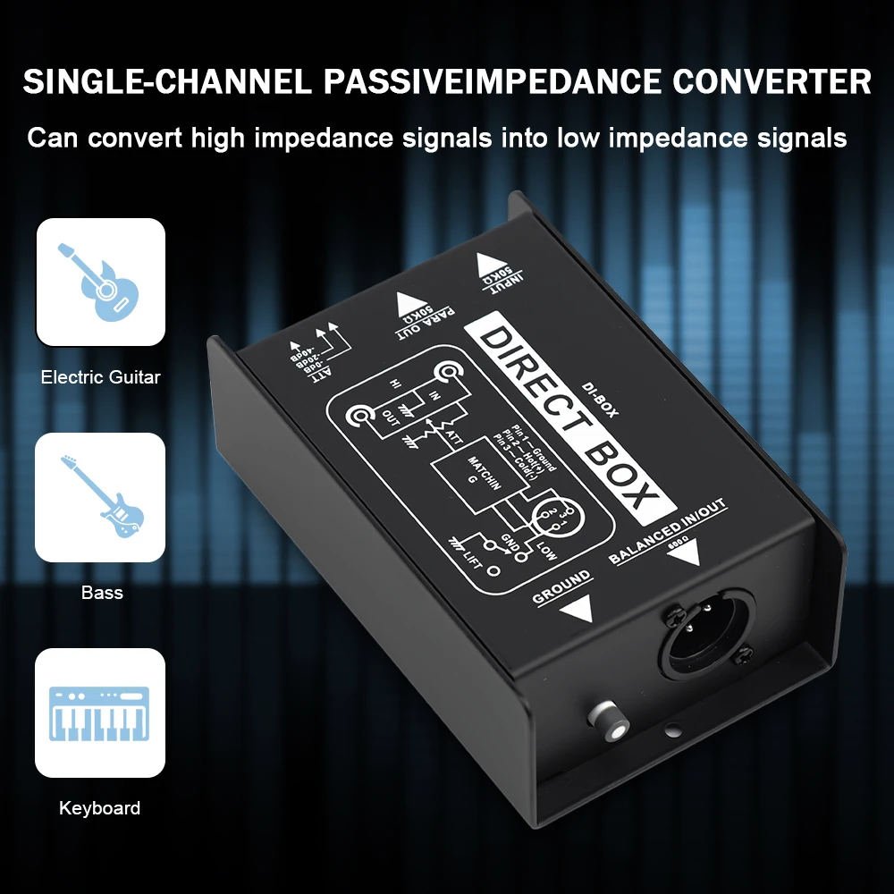 Audio DI Box Direct Injection Box Guitar Bass Single Channel Audio Converter LEUS DI1-2 Passive Low Noise audio converter