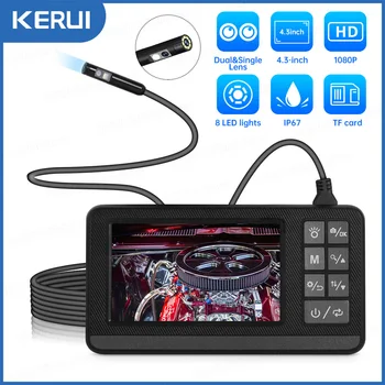 KERUI 듀얼 및 단일 렌즈 내시경 카메라, 1080P 4.3 인치 IPS 스크린, IP67 방수, 자동차 파이프 검사 보스코프, 2600mAh
