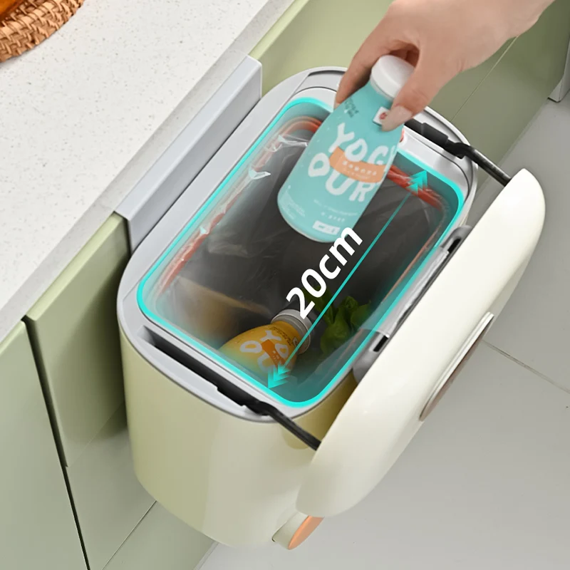 하이 퀄리티 PP 소재 벽걸이 쓰레기통, 주방, 욕실, 거실에 적합, 크림 색상, 9L, 7L