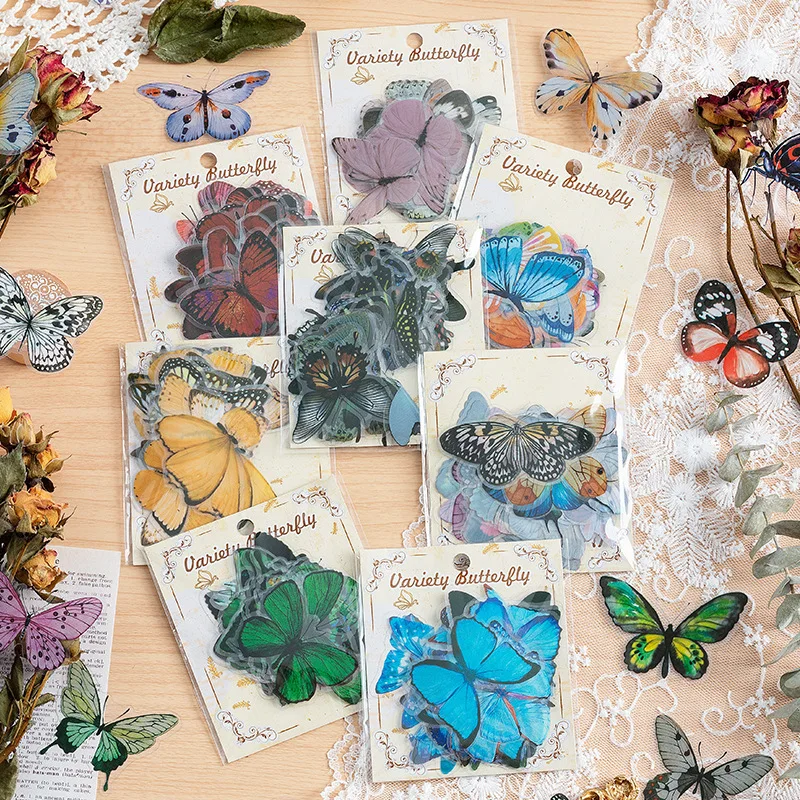 

40pcs Decorative Waterproof Stickers Variety Butterfly Cute Material Sticker Scrapbooking Label Diary Cup Phone Journal Planner