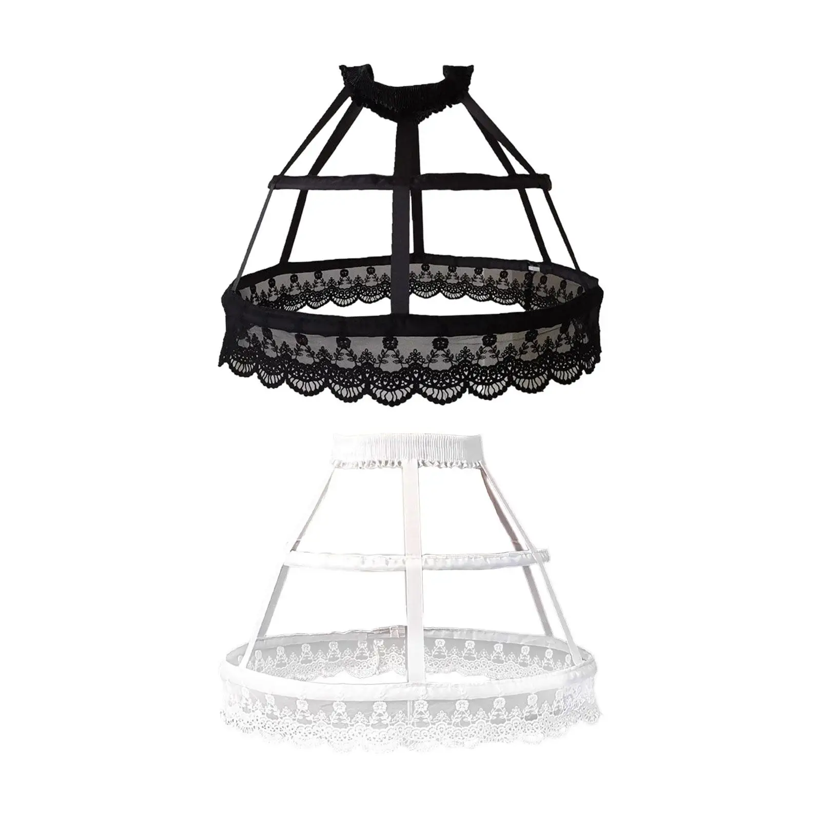 

Women 2 Hoops Pannier Petticoat Skirt Birdcage Ruffles for Wedding Cosplay