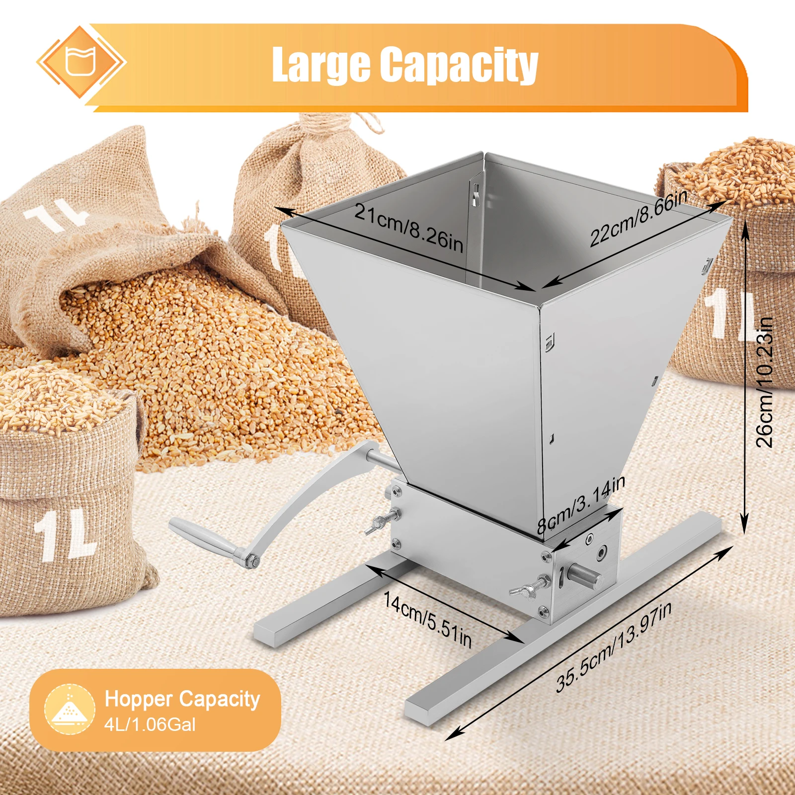 Manual Malt Mill Crusher Dual-Mode Grain Mill Grinder Hand Crank & Electric Drill Compatible Coffee Machine Grain Spices Mill
