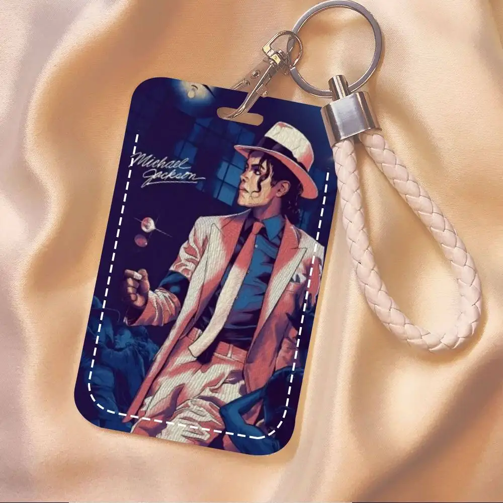 가수 M-Michael J-Jackson 카드 홀더 신용카드에 적용 가능 버스 카드 부드러운 가죽 직사각형 열쇠고리 보호 커버