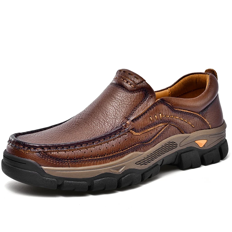 Leather Shoes WAERTA Genuine Leather Handmade Shoes Men Loafers Slip On Business Casual Shoes Classic Soft Leather Breathable Men Flat