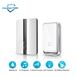 Eco - Friendly Wireless Doorbell with 51 Chime Options - Waterproof and Battery - Free - US Plug (White Kit)