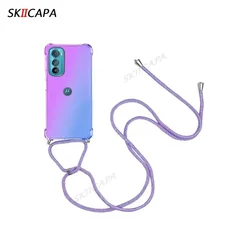 Gradient Silicone Shockproof Crossbody Necklace Phone Case - MOTO G24power (Purple blue)