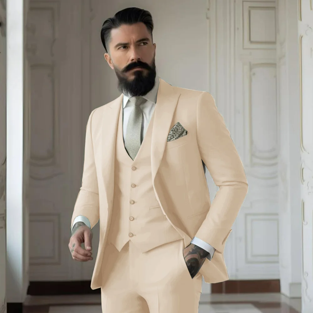 Men's Full Three-piece Single-breasted Elegant Fashion Slim Design Comfortable Commuter Wedding Dress Custom Man Suit for Men