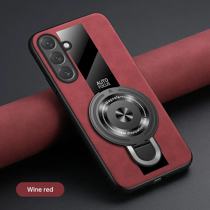 Luxury Magnetic Ring Holder Case - Premium Silicone & Sheepskin Leather Shockproof Cover with Plexiglass