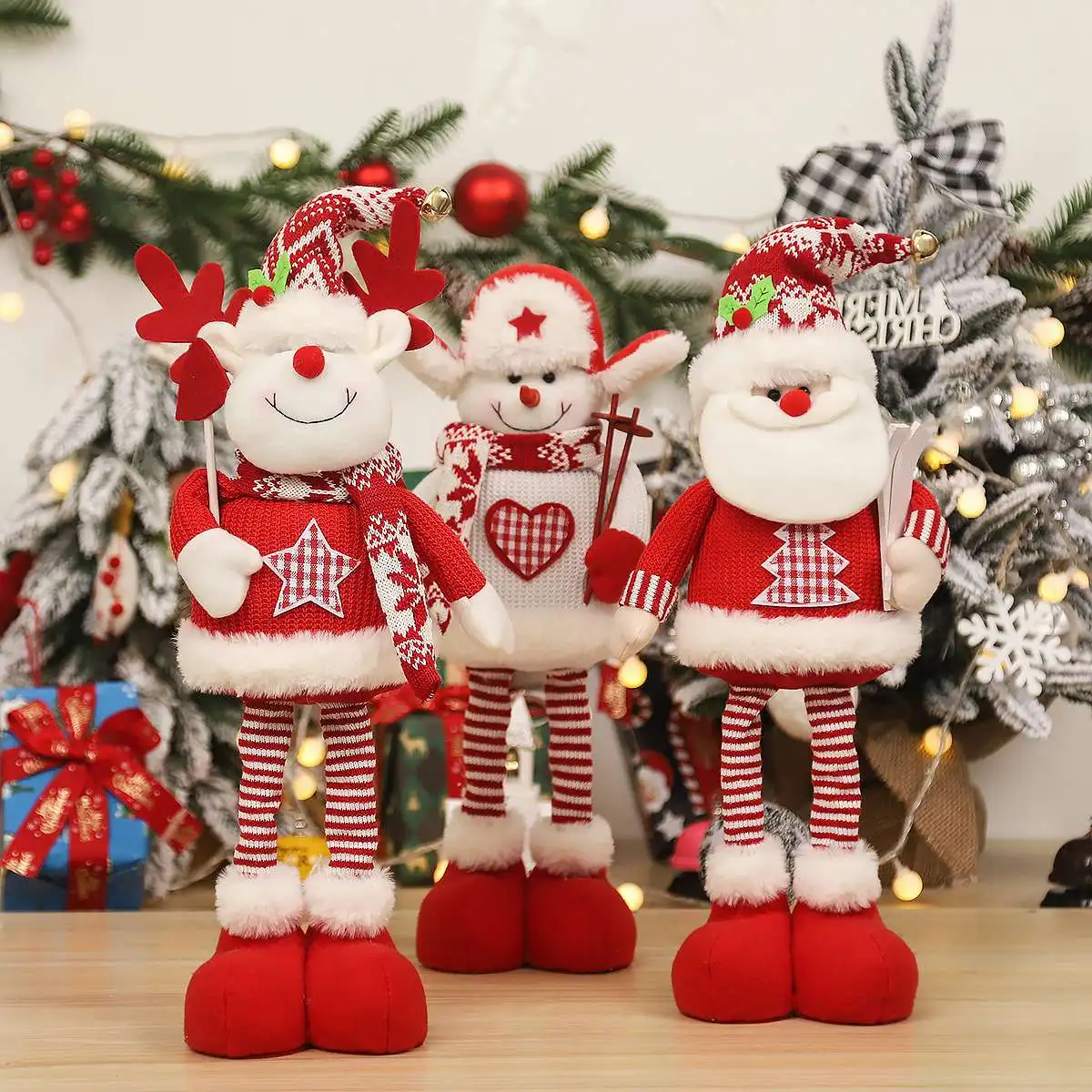Christmas Decorations Plush Doll Santa Claus Christmas Ornaments Tree Decor Elk Snowman Plush Christmas Doll Decorations For Home Navidad Pendant Gift Kids