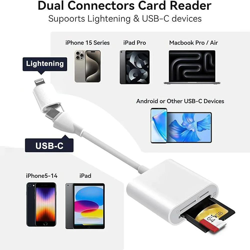 3 In 1 Card Reader Type-C Lightning to SD TF CF Memory Card Adapter For PC Laptop iPhone Memory CardReader Plug and Play SD Card 6