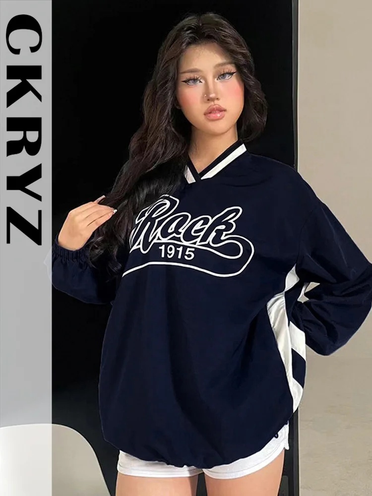 

Ladies Autumn Letter Print Long Sleeve O-Neck Adjustable Loose Top For Women 2023 New Fashion Night Club Streetwear Y2K Clothes