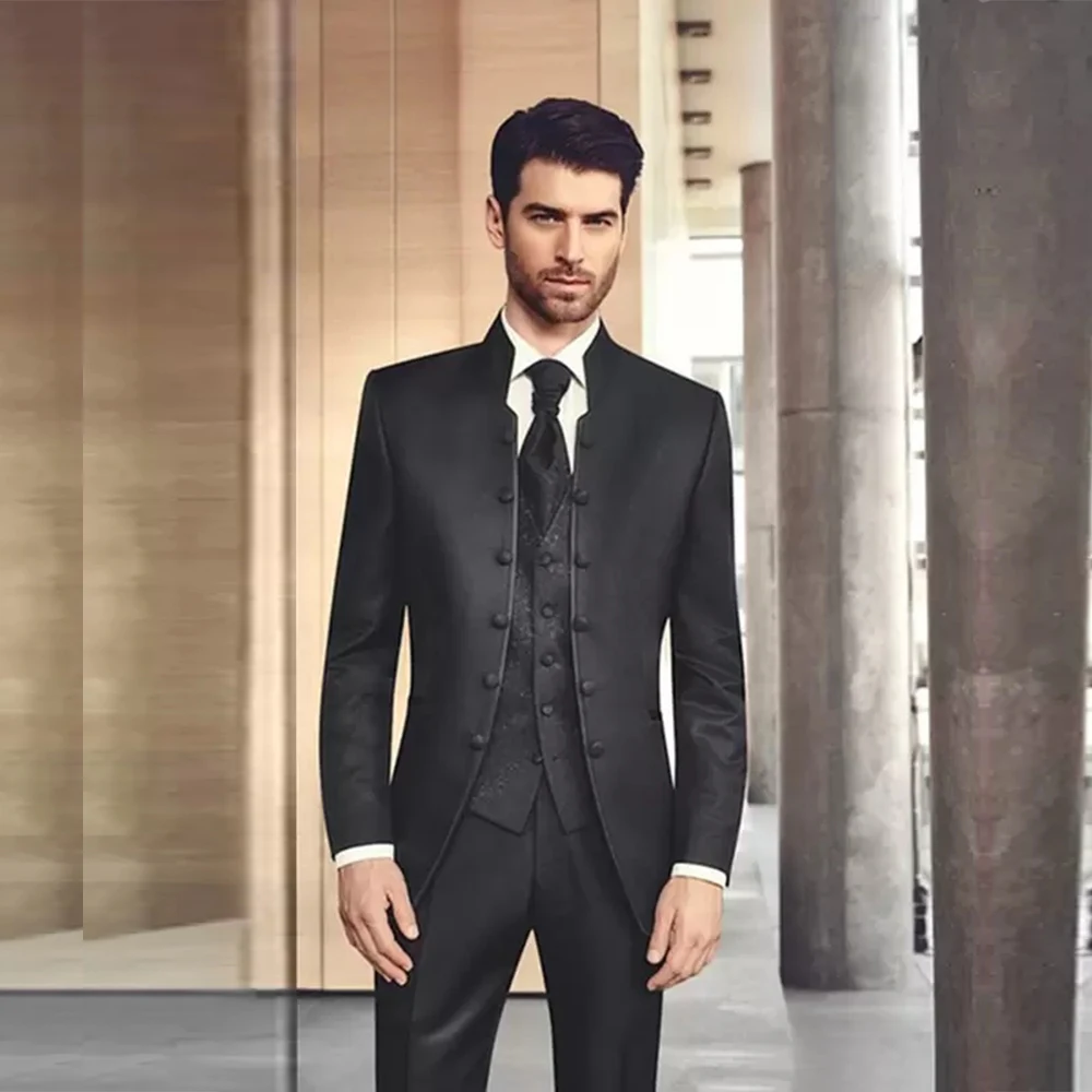 

Tailored Made Suits Men Slim Fit Black Standard Collar Single Breasted Coat Pant Design Latest Groomsman Wedding Tuxedo 2023