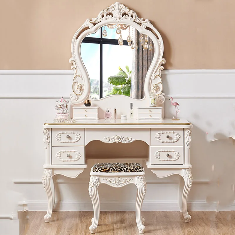 

White Luxury Dressing Table Bedroom Modern Drawers Mirror Dressing Table Lights Stool Coiffeuse De Chambre Salon Furniture