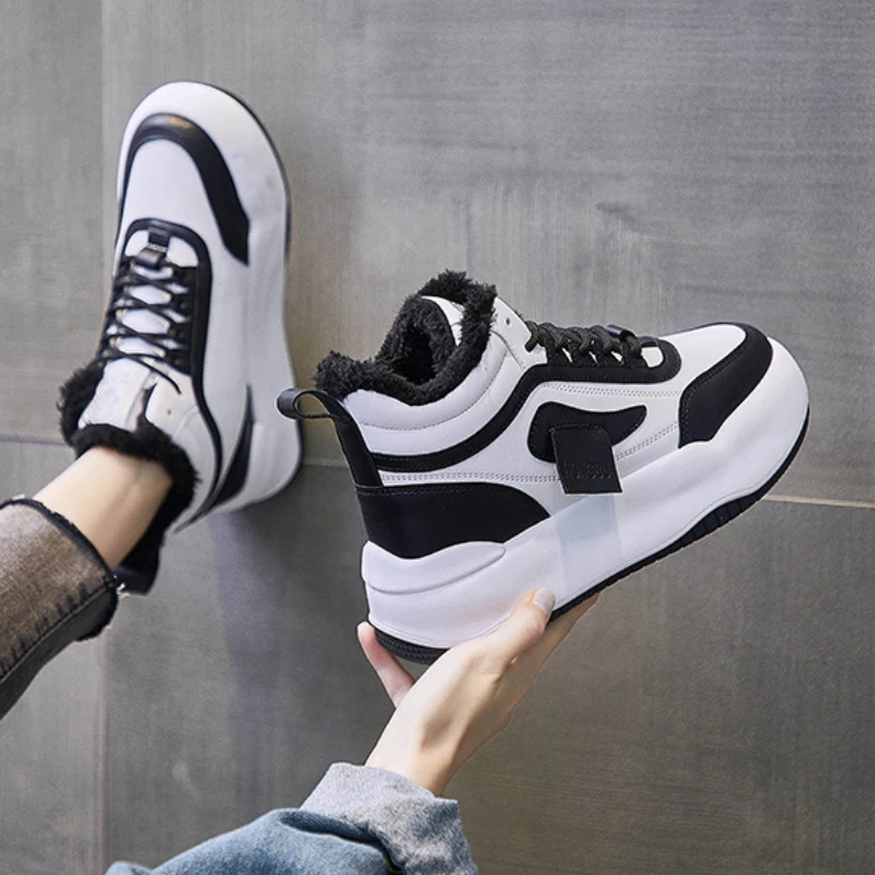 Womens Sneakers Winter 2022 New In Fashion Plus Velvet Warm Platform Skateboard Shoes Woman Comfort Running Sports Snow Shoes