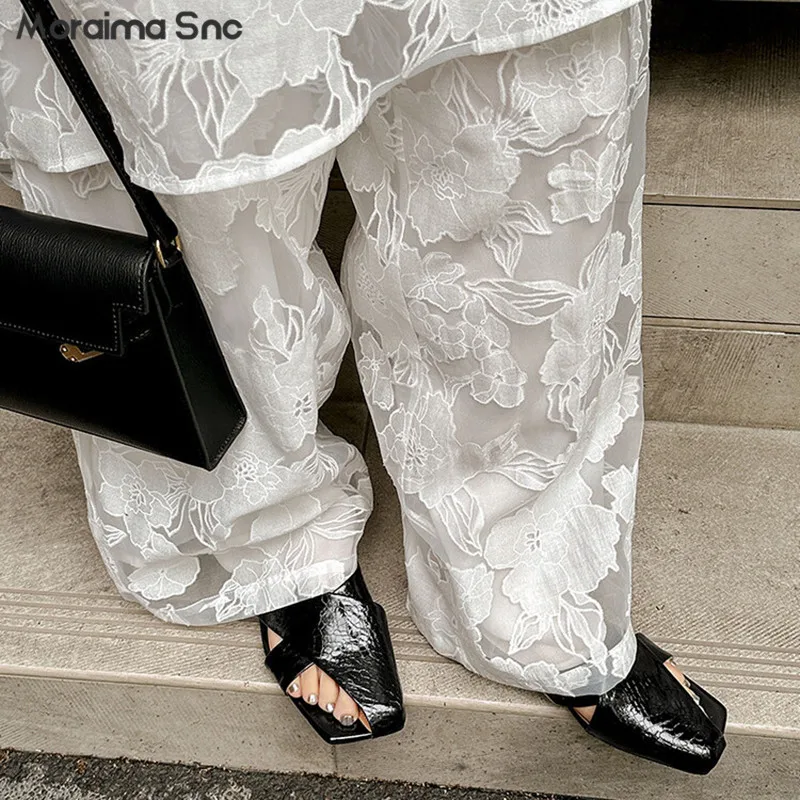 Full Leather Half-Open Toe Slippers Summer Square Head Low Heel Sandals Solid Color Hollow Fashion Women's Sandals