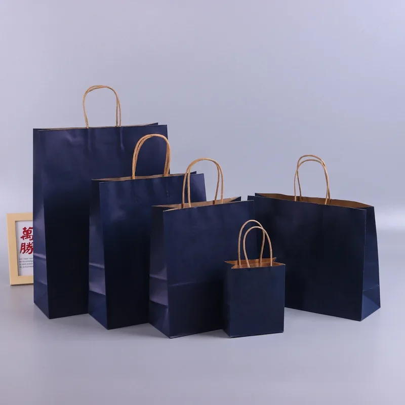 thumbnail image 1 of Bolsas de regalo de papel Kraft con asas, 10/20/30/50 unidades, para compras, manualidades, color marrón y blanco, para fiestas, suministros navideños, 1 of 5