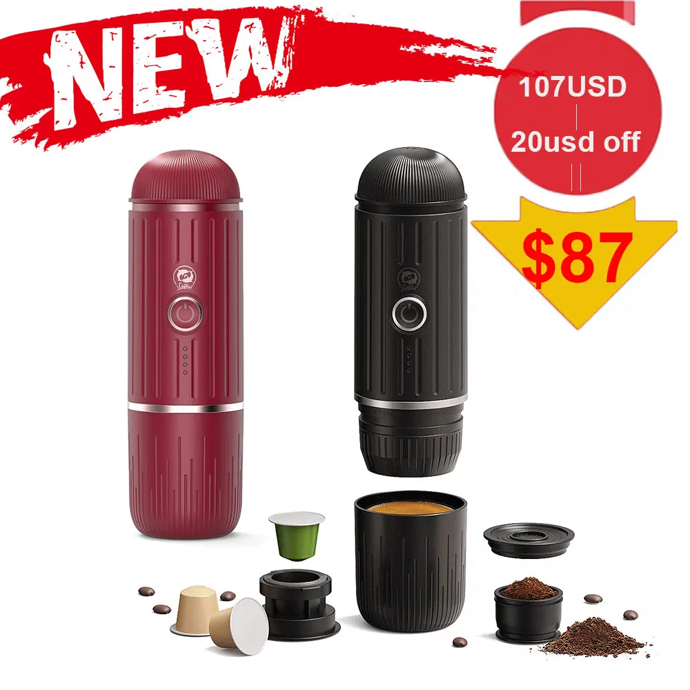 Icafilas Macchina Da Caffè Espresso Portatile 2 Tazze Adatta Per Cialde Nespresso O Caffè In Polvere Porta Usb-Typec Macchina Da Caffè Per Auto All'Ap