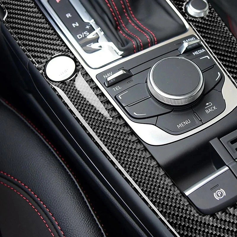 LHD Car Center Gear Shift Frame Cover Carbon Fiber Sticker For Audi A3 S3 RS3 8V 2014-2019 Interior Gear Shift Panel Cover Trim