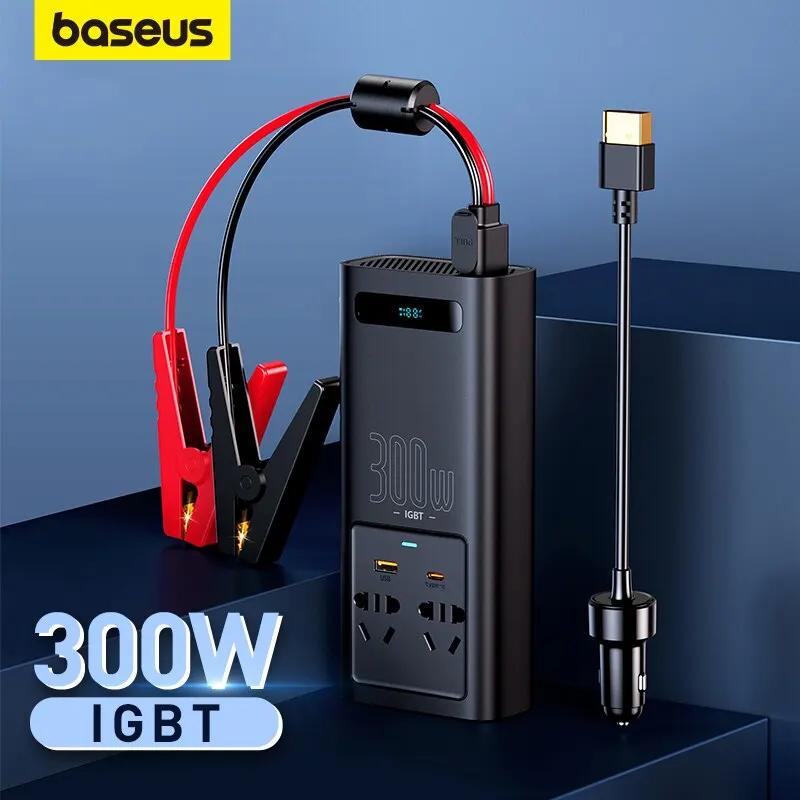  Baseus Car Inverter 300W DC 12V to AC 220V Type-C USB Fast Charging Pure Sine Wave EU Socket for Outdoor Emergency Electricity 