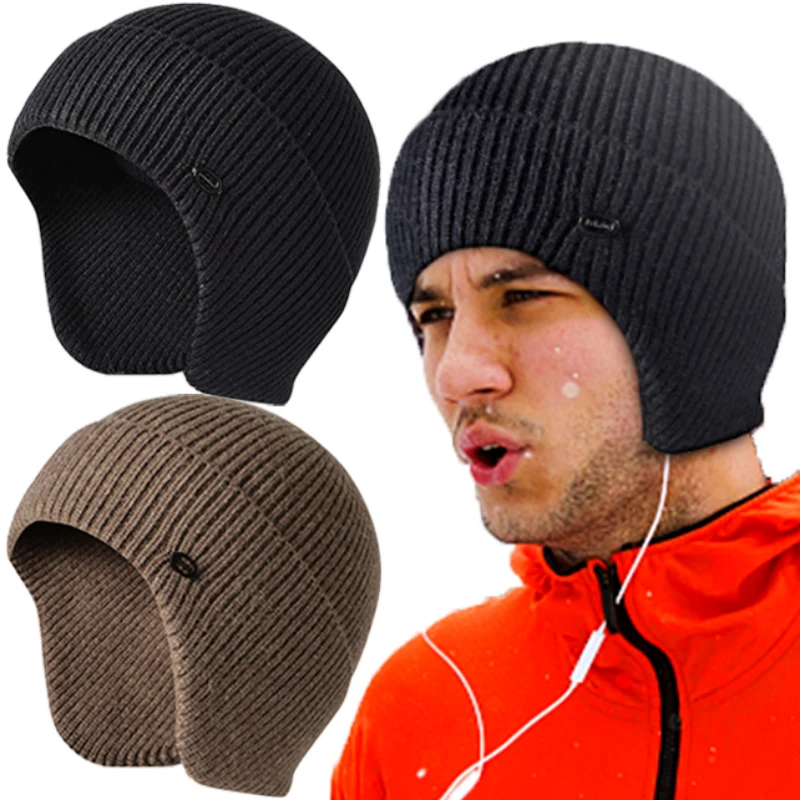Winter Outdoor Rabbit velvet Earmuff Cap Men Sports Running Ski Knitted