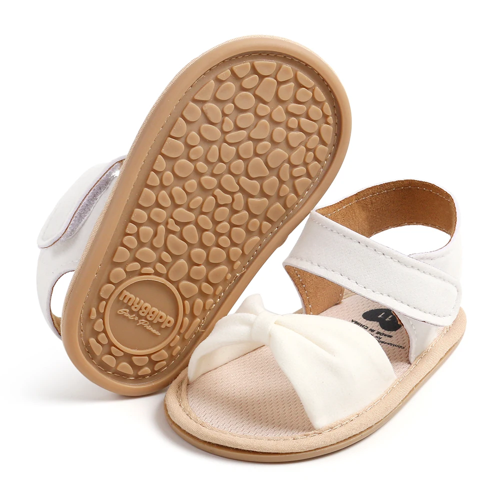 Infant Baby Girl Shoes Summer Sandals PU Leather Bowknot Rubber Sole Anti-Slip Newborn First Walker Crib