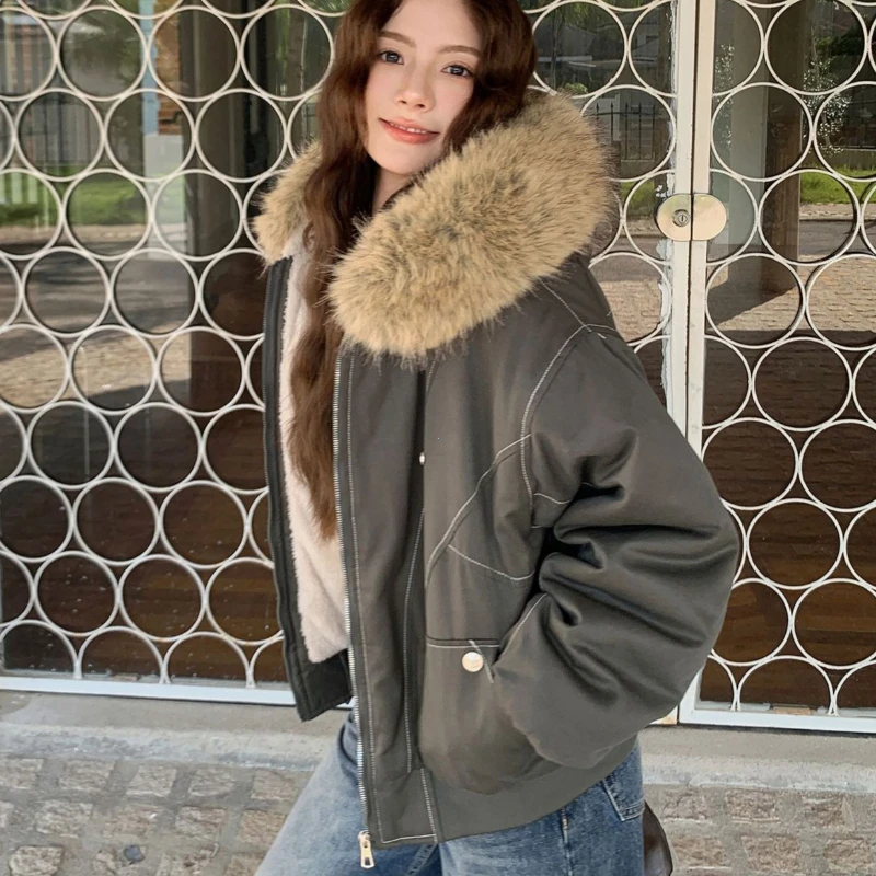 Fur Collar Hooded Parkas Y2k Harajuku Thicken Padded Jackets Casual Zipper Gothic Women&Men Winter Coats Streetwear кур