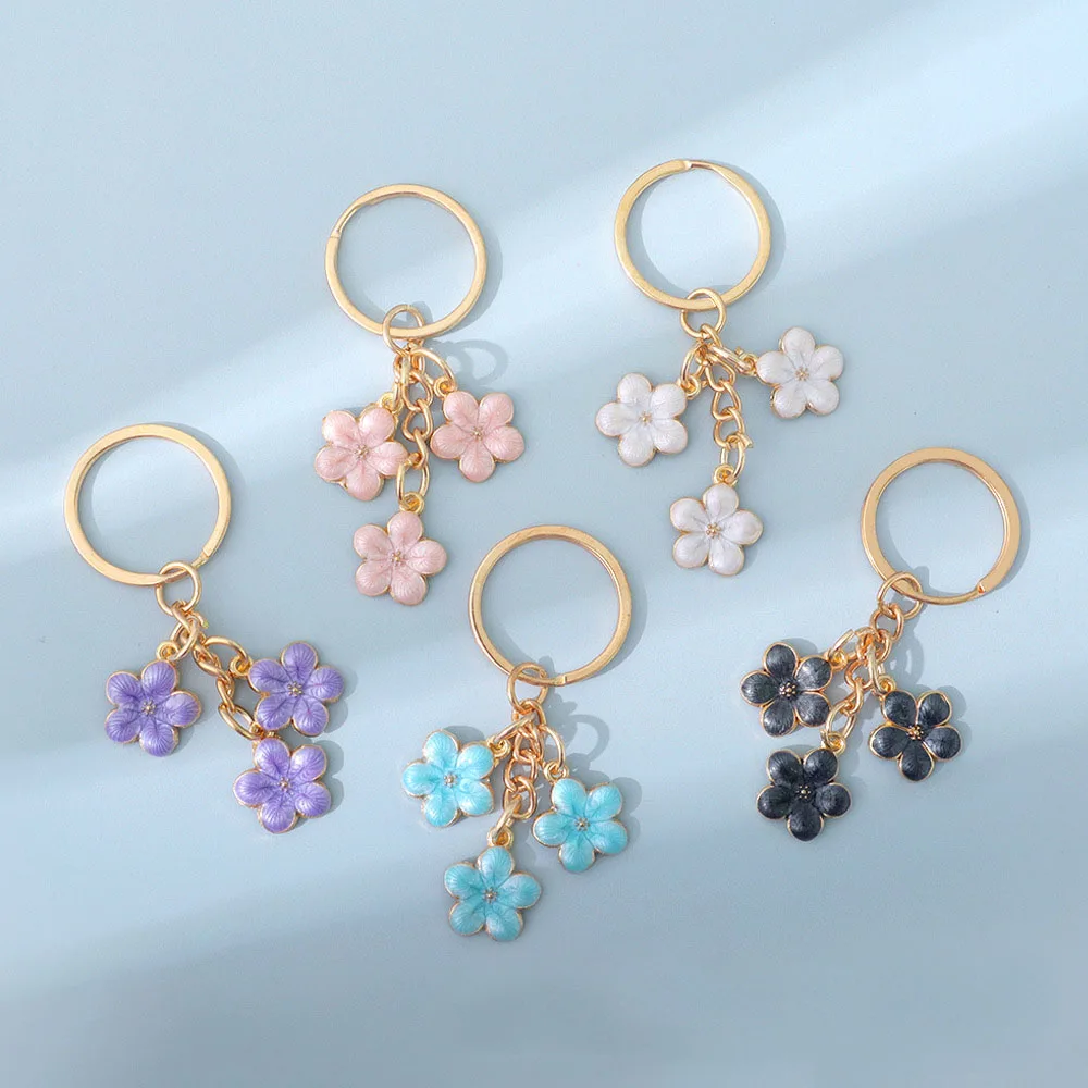 Cute Plant Keychain Sakura Flower Key Ring Enamel Key Chains For Women ...