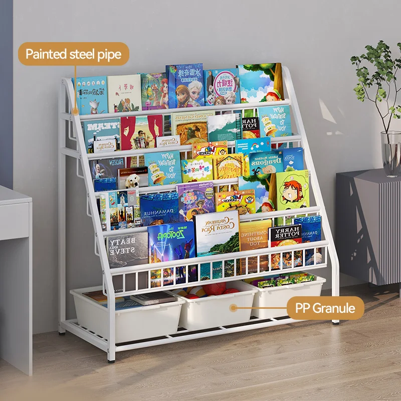 Children's bookshelf storage rack, floor standing household mobile toy storage rack with drawers
