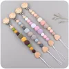 2Pcs Pacifier Clips Elephant Wooden Clip Geometric Crochet Beads Bag Wood Teether  for Baby Pacifier Holder Dummy Clips 6